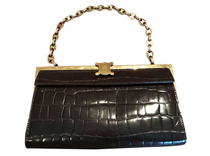 Céline Vintage Handbag Bronze Leather  ref.25399