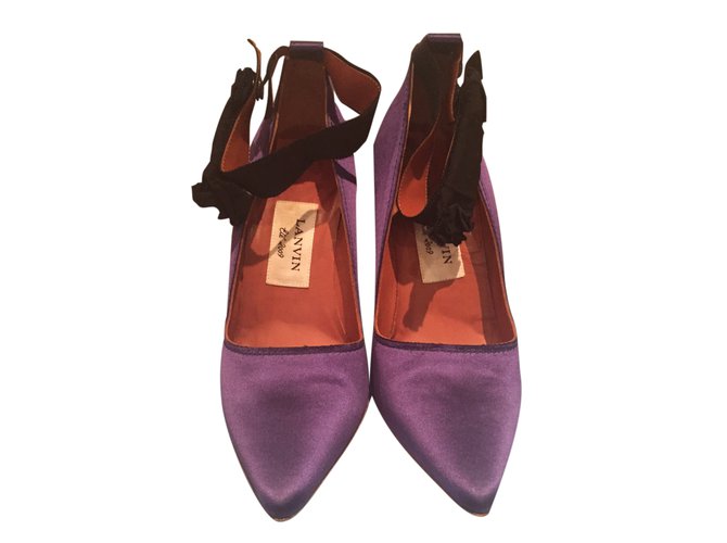 Lanvin Satin and leather heels Purple  ref.25401