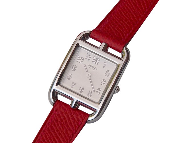 Hermès Relógio fino Vermelho Aço  ref.25469