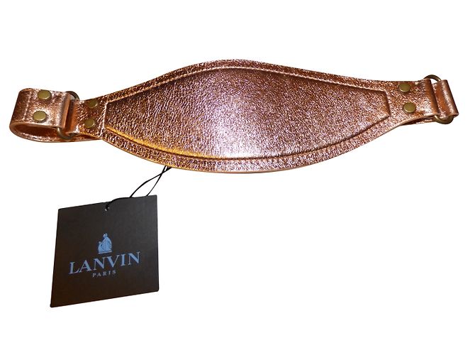 Cinto Lanvin Largo de Couro Rosa Metalizado Metálico