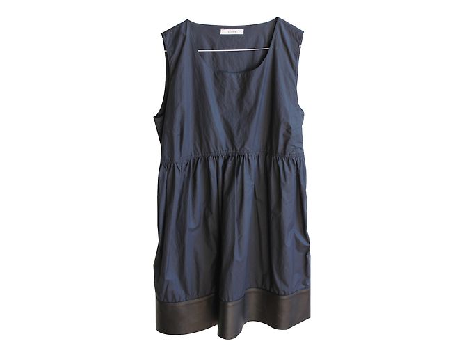 Vestito blu Céline con dettagli in pelle