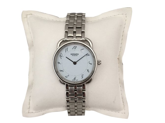 Hermès Feine Uhr Weiß Stahl  ref.25553