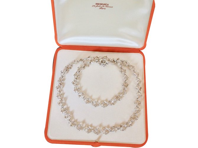 Hermès Long necklace Silvery Silver  ref.25574