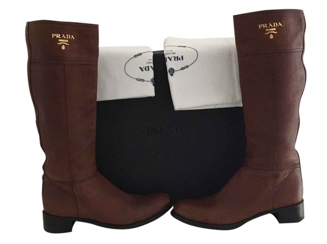 Prada Riding boots Brown Leather  ref.25601