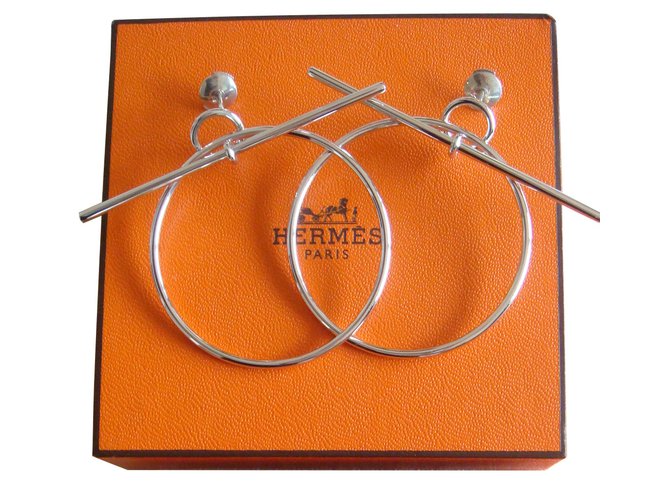 Hermès Earrings Silvery Silver  ref.25654