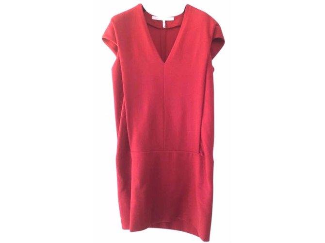 Victoria Beckham V-neck dress Red Wool  ref.25679