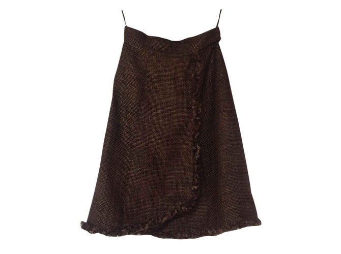 Chanel Saia marrom de tweed Lã  ref.25700