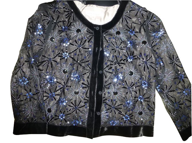 Giacca Armand Ventilo in Velluto Nero con Perline Blu