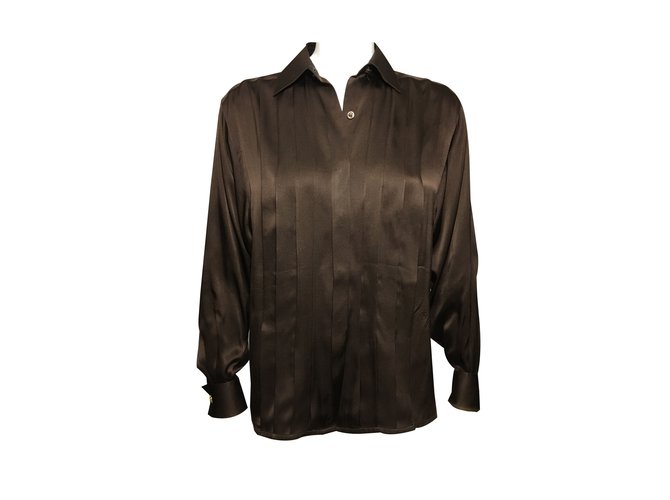 Camisa de seda + abotoaduras Chanel Chocolate  ref.25838
