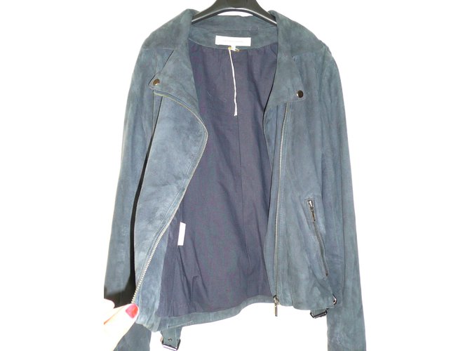 Gerard Darel Biker jacket Blue Leather  ref.26086