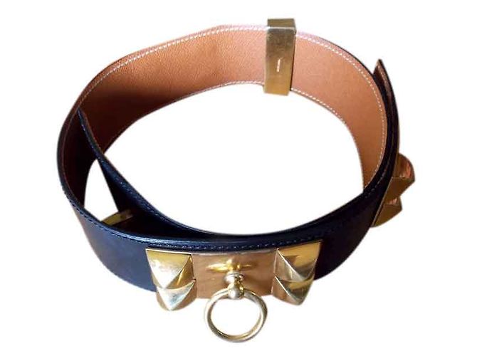 Hermès Collier de Chien Gürtel Leder Schwarz