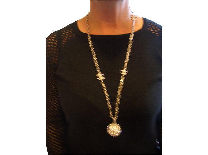Chanel Long necklace Silvery Steel  ref.26237