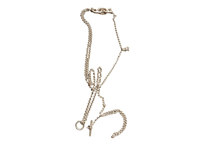 Hermès Long necklace Silvery Silver  ref.26592