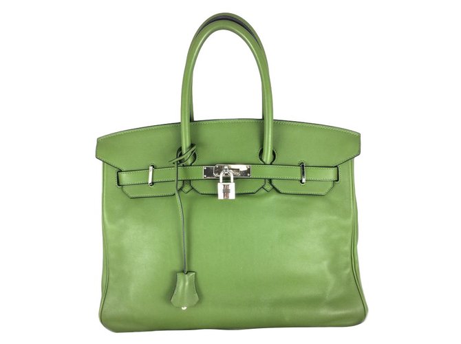 Hermès Birkin 35 Swift Vert Pelouse Verde Verde oliva Couro  ref.26779