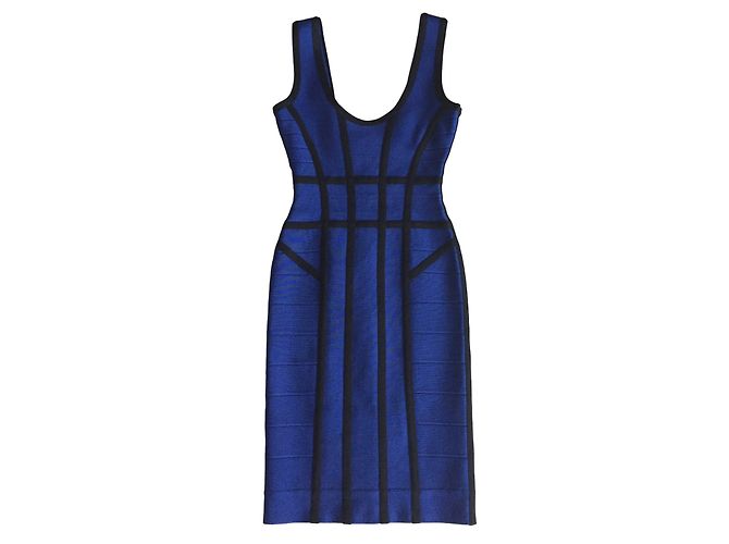 Herve Leger Kleid Schwarz Blau Viskose Polyamid XS