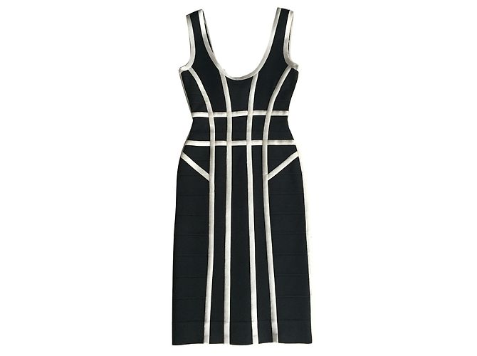 Herve Leger Kleid Schwarz Beige Viskose Polyamid XS