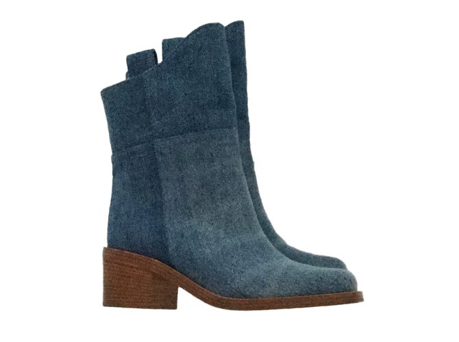 Chanel Boots Jean T39C + Facture Bleu  ref.26919