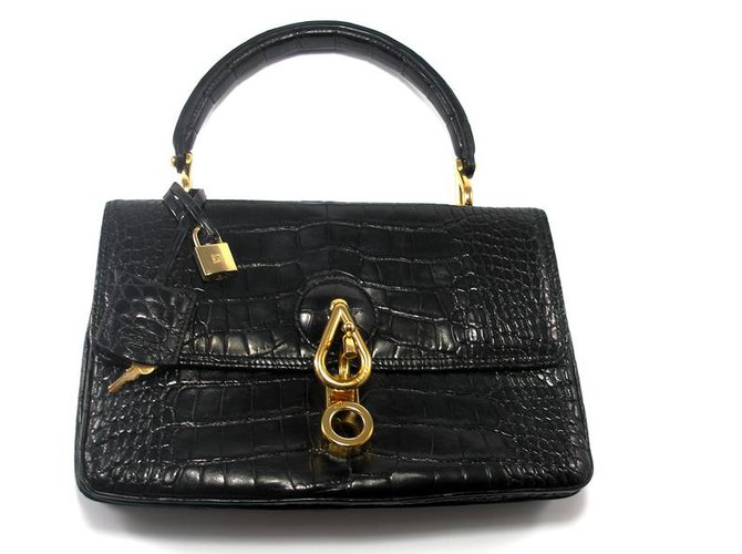 Loewe SU-BLI-ME  PALOMA CROC BAG Black Exotic leather  ref.27003
