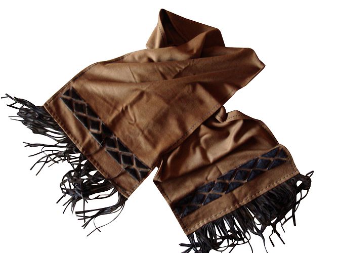 Autre Marque Sciarpa in lana e cashmere marrone con motivi geometrici