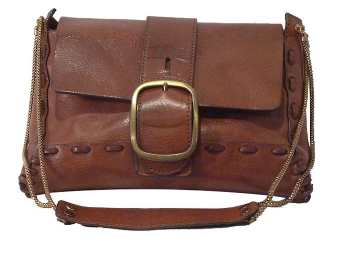 Chloé Chain Buckled Shoulder Bag Brown Leather  ref.27064