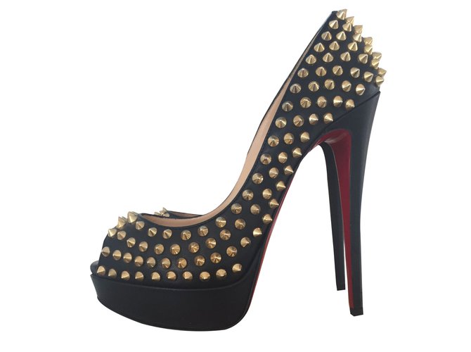 Christian Louboutin Lady Peep Spikes Cuir Noir  ref.27219