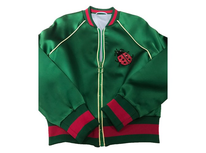 Gucci bomber silk jacket with lady bird Green  ref.27342