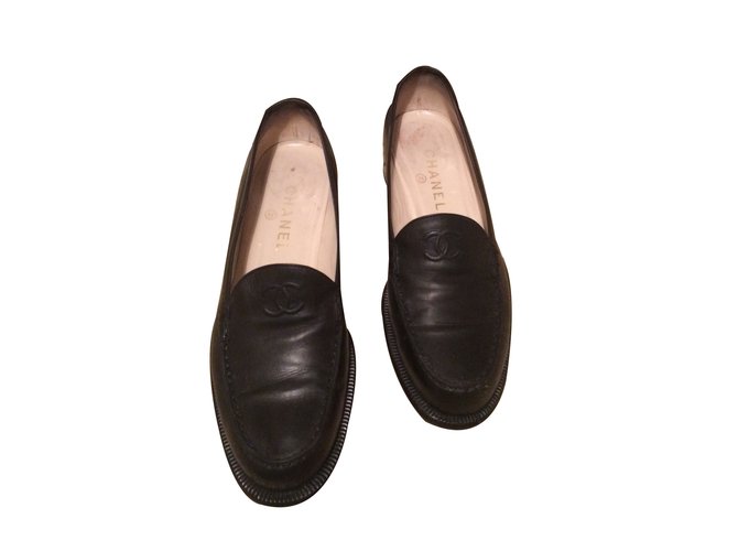 Chanel Flats Black Leather  ref.27355