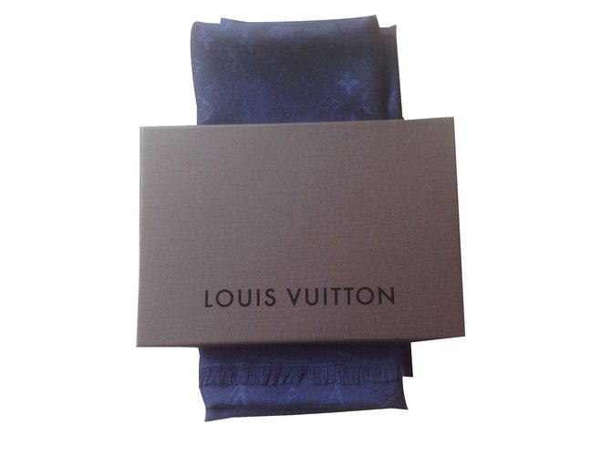 Louis Vuitton Cachecol Azul Seda Lã  ref.27372