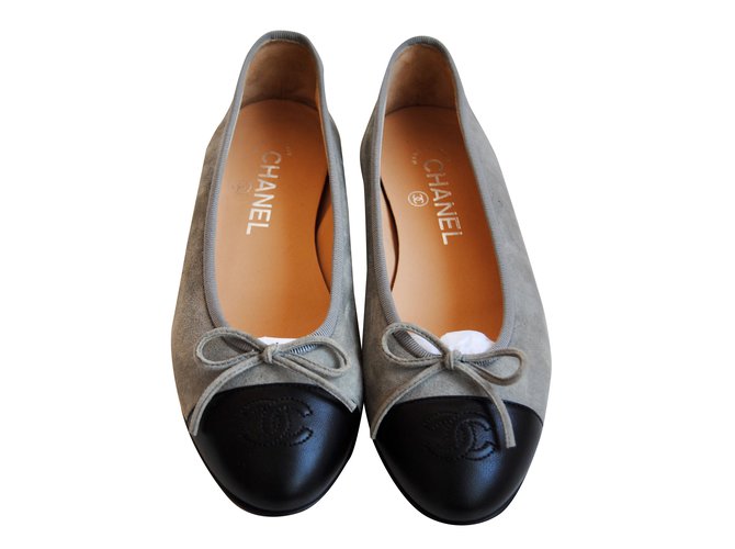 Chanel Zapatos de bailarina Gris Suecia  ref.27444