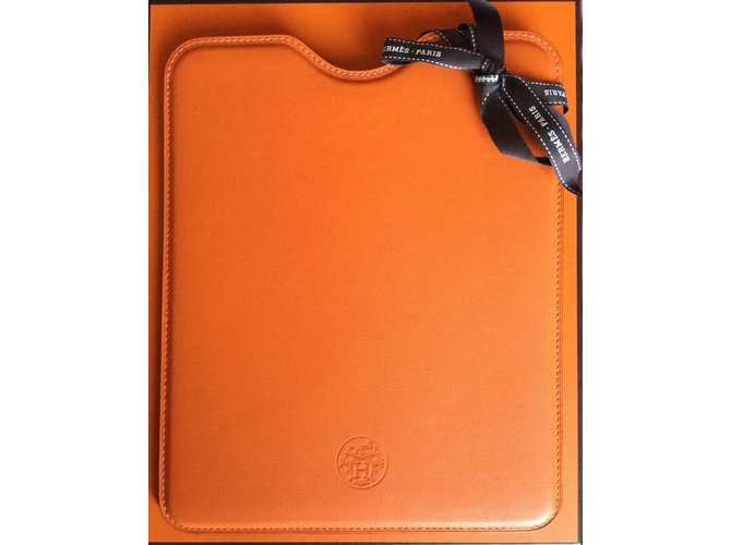 Hermès caso do iPad Laranja Couro  ref.27516