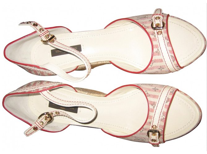 Louis Vuitton Collezione di sandali croisière Bianco Rosso Grigio Pelle Cotone  ref.27522