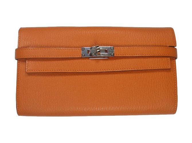 Hermès Kelly long wallet classique Cuir Orange  ref.27540