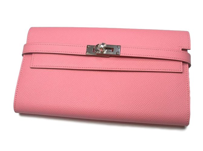 Hermès Kelly portafoglio lungo Rosa Pelle  ref.27541