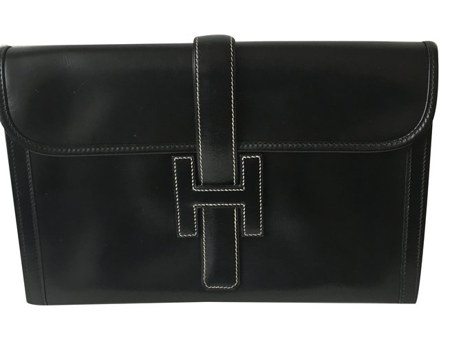 Hermès Jige clutch Black Leather  ref.27656