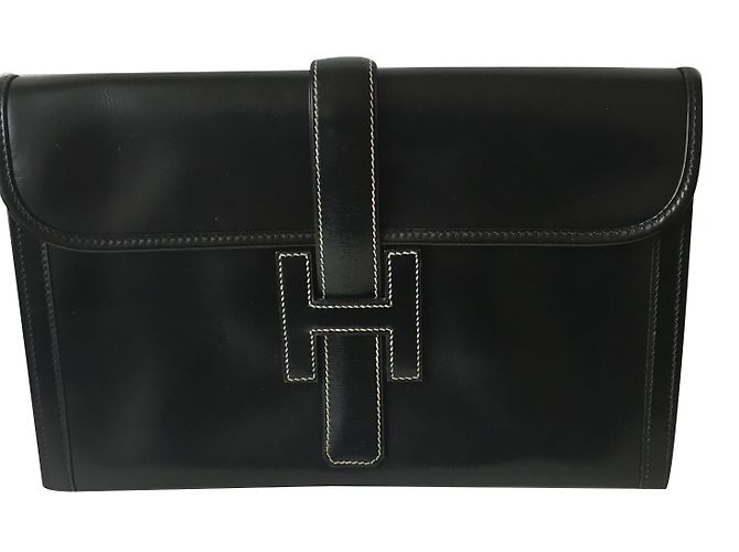 Hermès Jige Clutch aus schwarzem Leder