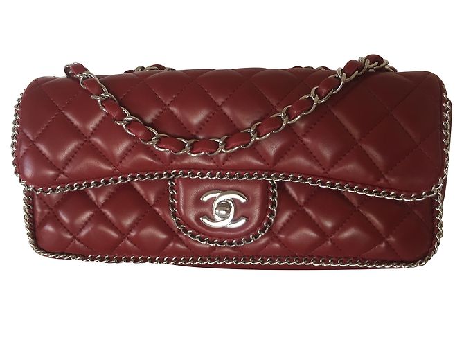 Borsa Chanel Timeless Chain Around in pelle d'agnello rossa Rosso