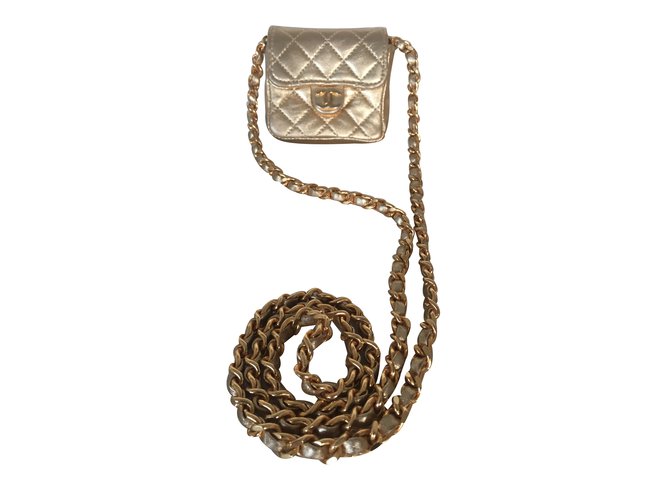 Chanel Handbag Golden Leather  ref.27668