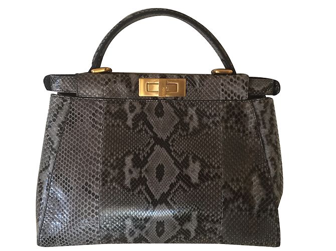 Sac à main Fendi Peekaboo Medium Python Noir Gris Multicolore