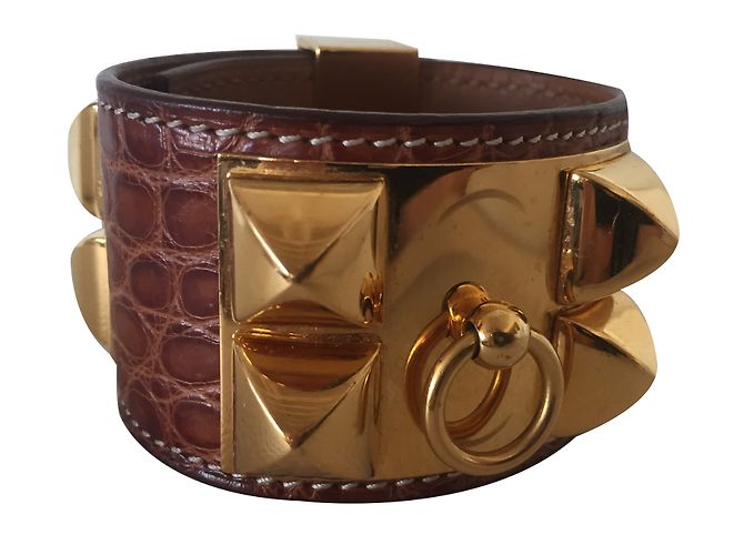 Hermès Collier de Chien Medor Pulseira de Jacaré Caramelo 