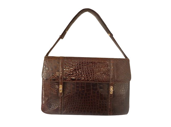 Sac à main Lancel en cuir de crocodile marron