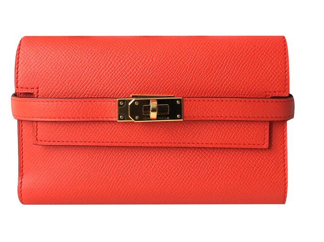 Hermès Kelly compact wallet Orange Leather  ref.27771