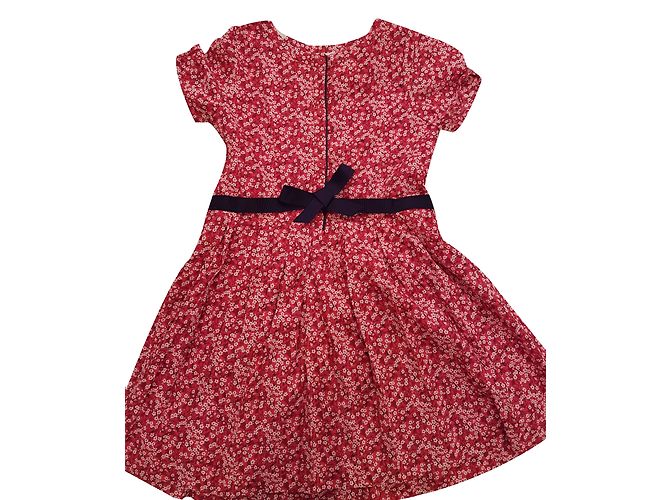 Autre Marque Jacadi Blumenkleid mit Gürtel Rot Baumwolle 6 Jahre