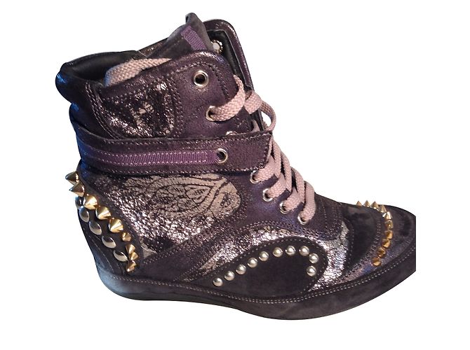 Baldan Grey Leather Sneakers 7 cm Heel