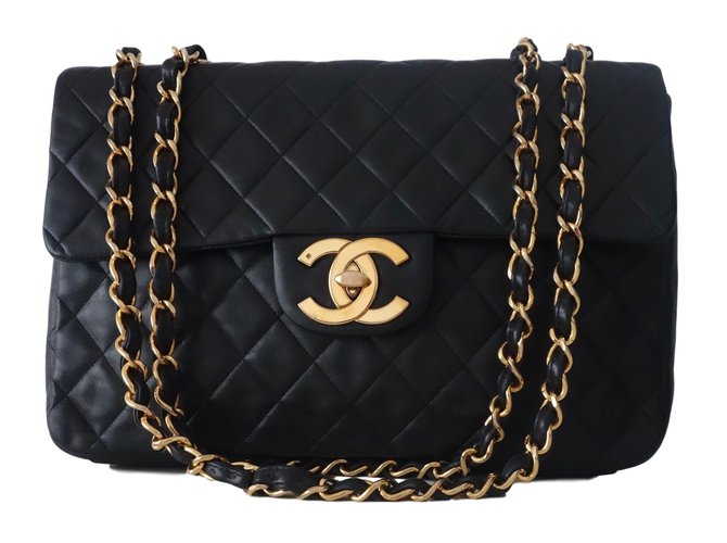 Timeless Chanel CLASSIQUE JUMBO Black Leather  ref.28025