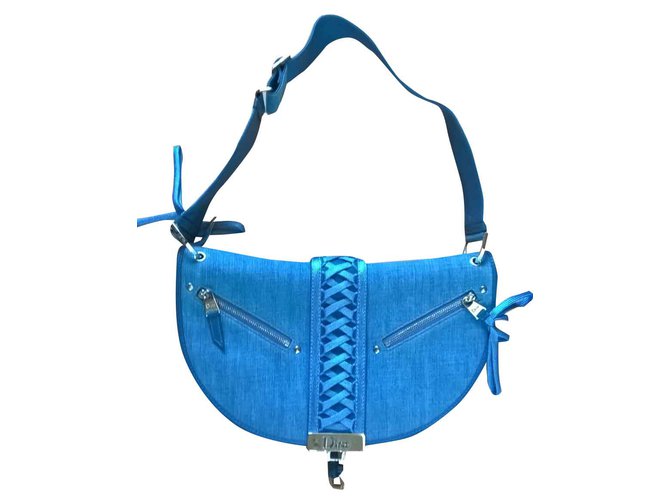 Dior Hermosa bolsa de media luna Azul Paño  ref.28096