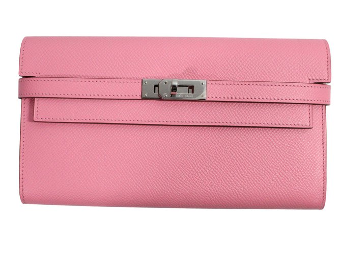Hermès Kelly long wallet classique Cuir Rose  ref.28165