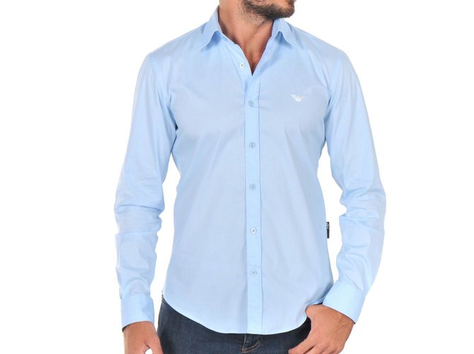Emporio Armani camisa de moda casual azul claro de los hombres nwt Algodón  ref.28447