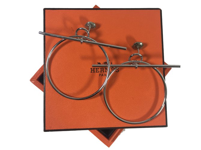 Hermès Loop earrings Silvery Silver  ref.28478
