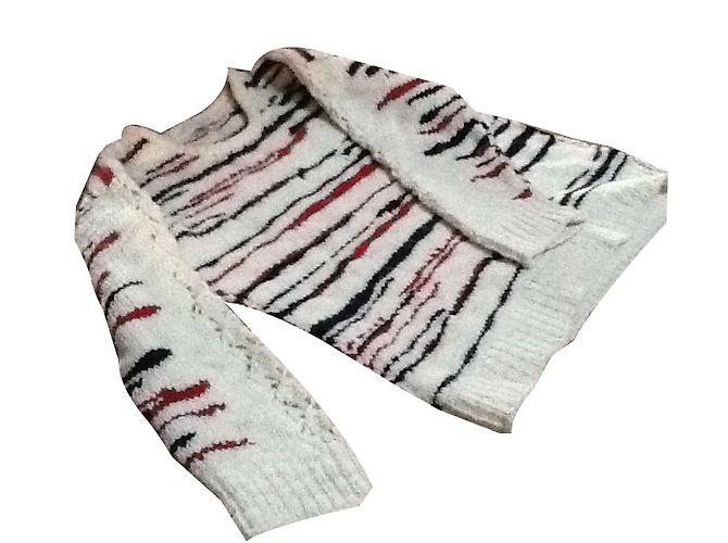 Iro Merinowolle Pullover ecru gestreift Roh 