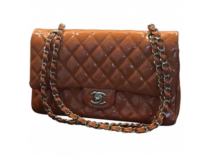 Timeless Chanel Handbag Orange Patent leather  ref.28529